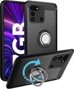 unisTuff Back Case Cover for Tecno Spark 9 with Magnetic Kickstand | Premium Matte Finish | Camera Bump Protection | Rubberized Ring Cover - Night Black, 78136