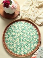 Habere India-All the Cultures Fabricating India Multicolor Round Cane Serving Tray, Medium (35 x 35 x 4 cm)