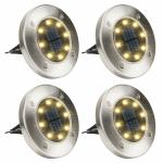 XERGY Solar Ground Lights, LED Solar Powered Disk Lights Outdoor Waterproof (Warm White-Packof 4)