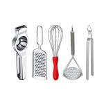 DreamBasket Lemon Squeezer & Cheese Grater & Egg Whisk & Potato Masher & Roti Chimta for Kitchen