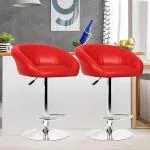 TAPODHANI Mini Plain Height Adjustable & Revolving Bar Stool/Kitchen Chair (Red) (2 Pc)
