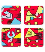 Whats Your Kick Pattern Design Unique Beautiful Pattern Design With Pink Backgroung Printed Set of 4 Coaster With Metal Stand