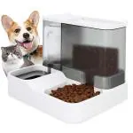 QpetsAutomatic Food Feeder and Water Dispenser, 2 in 1 Auto Feeding Cat Food Dispenser 3L Dog Food Feeder and Auto Dog Water Dispenser 1 L Gravity Design for Small Medium Big Dog Pets Puppy Kittens