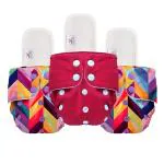 Mylo Essentials Cloth Diaper for Babies|Oeko-Tex Certified|(3Months-3Years)|5kg-17kg|Reusable with Adjustable Snap Button|Pack includes 3 Diaper & 3 Wet-Free Inserts-(1 Solid, 2 Rainbow print)