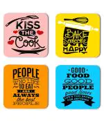 Whats Your Kick Food Lover Kiss The Cock Quotes Printed Set of 4 Coaster With Metal Stand
