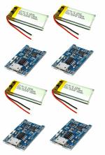 InventoSales 4Pcs 3.7V 450mAh 40x20x6mm Li-ion Lithium-ion Rechargeable Battery with TP4056 battery charger module