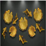 Modern Handcrafted Set of 5 lotus Leaf and 5 Fish luxury Aluminium Metal Wall Decor Pack of 10 (Electroplated Gold)