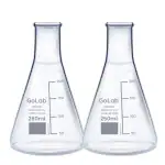 GoLab Laboratory Premium Calibrated Borosilicate Glass Conical Flask with Graduation Marks and Spout 250ml-Pack of 2Pcs.