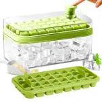Kayru 2 Layer Ice Cube Tray with Lid and Bin, Square Ice Cubes Molds with Ice Scoop, Easy Release & Save Space, BPA Free Ice Cube Storage Container (PACK OF 1, MULTI COLOR)