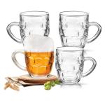 Treo by Milton Cascade Cool Glass Beer Mug, Set of 4, 292 ml, Transparent | Serve Whiskey | Wine | Juice | Mocktail | Cocktail | Drinking Glass with Handle | Dishwasher Safe