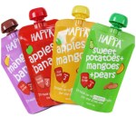 Happa Organic Food for Little one, Fruit Puree (Apple+Mango, Mango+Banana, Apple+Banana, Sweet Potato+Mango+Pear) Stage 3, 4 Pouches, 100 Gram Each