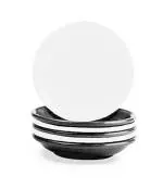 Mehul Melamine Chaat Plate Snack Plate Appetizer Plate Dahi Bhalla Plate, Round Shape, Diameter 13.5 cm, Set of 6 Black & White Color