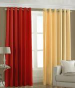 Indian Online Mall Red, Cream Polyester Plain Window Curtain Set, 5 Feet (Pack Of 2)