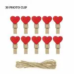 unixaa 30 Mini Red Heart Wooden Photo Clip Pegs with Rope for Photo Hanging/Decorations Art and Craft