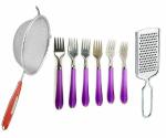 Blue Wonder Stainless Steel Combo of Soup Strainer and Handle Fork 6 Pcs & SS Cheese Grater Pack of 3 Piece