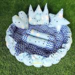 Motherhood Sky Blue Cotton Baby Tub Bed With 5 Pillows Bedding Set