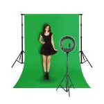 HIFFIN Green Screen Backdrop with Stand, 8ft x 12ft Wide Backdrop with 9ft x 10ft Wide 55 W Ring Light, 9ft Stand Adjustable Background Support System Kit