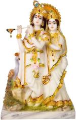 Daksh Enterprises Lord Radha Krishna Marble Idol Radha Krishan Statue God Bal Gopal Decor Decorative Showpiece - 25 cm  (Marble, White)