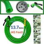BZORE 17.3 Meters (45 feet)Braided Hose Pipe with Nozzle Sprayer, Tap Adapter and 3 Clamps for Watering Home Garden, Car Washing, Floor Cleaning & Pet Bathing (1/2 Inch, Green)