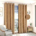 DIVINE HOME DECOR 154 cm (5 ft) Polyester Room Darkening Window Curtain (Pack Of 2) (Self Design, Golden)