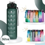 MADHAV Unbreakable Water Bottle 1 Litre with Motivational Time Marker, Leakproof Durable BPA-Free Non-Toxic Water bottle for office,Water bottle for gym | Detoxing eBook included | Hunter Green