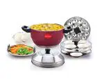 Stainless Steel Multi Kadai 3P IDLY WITH 1 STREAMER PLATE AND 1 MINI IDLY PLATE RED
