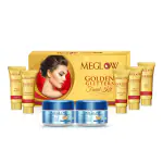 Meglow Beauty Combo Pack of 3- Golden Glitters Facial Kit (105g) With 5 Easy Steps For Golden Glow || Gold Bleach ((2)50g) With Prompt Radiance || Deeply Cleanses Skin || Nourish, Hydrate and soothes the Skin