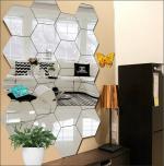 Look Decor Hexagon With Butterfly Silver 3D Hexagon Mirror Wall Stickers (Pack Of 20)