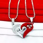 Vridaann Pendants and Lockets Men and Women Chrome Plated Silver I Love You Couple Necklace