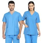 IS Indosurgicals Unisex Sky Blue Solid Scrub Suit For Surgeons (Size XXL)