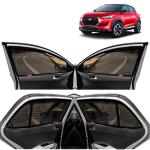 Kingsway Car Magnetic Sun Shades Curtains for Nissan Magnite, Model Year : 2020 Onwards, Zips in Front Window with Rear Windshield, Color : Black, Cotton Mesh, Complete Set of 5 Piece