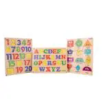 BUMTUM Wooden Number(1-20) & Alphabets, Shapes Board Puzzle Games With Knob | Educational Learning Toys Board For Kids 3+ Years (Set of 3, Multicolour)