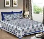 HOME@SHOP Jaipuri Printed Traditional Multicolor King Size Cotton Double Bedsheet With 2 Pillow Cover Blue (210X235)