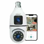 DDLC 4MP Dual Lens Wireless Smart Home Security WiFi Camera with Angle Adjustable Holder | 2 Megapixel Each Lens (Fixed & PTZ) | App Control, Color | Designed for Indoor Use (Dual Lens Light Bulb)