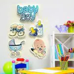 AMFIN (Pack of 5) Baby Boy Self Adhesive Foam Craft Wall Sticker / Baby Shower Decoration Material / Birthday Party Items - Blue
