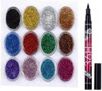 Lenon Beauty Glitter Eye Shadow Power/Nail Art Glitter With Black Eyeliner (13 Items in the set)