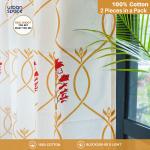 Urban Space 100% Cotton Curtains for Door,Room Darkening Cotton Curtains 8 feet Long Set of 2 with Eyelets and Tieback (Floral Ripples Red & Brown- 8 ft x 4 ft)