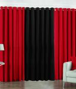 Indian Online Mall Polyester Red, Black Plain Long Door Curtain Set - 9 Feet X 4 Feet (Set Of 3)-