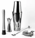 finality Bar Set with Boston Shaker, Peg Measure, Muddler, Bar Strainer & Spoon 6 - Piece Bar Set