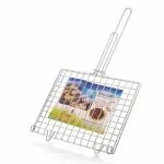 INDIGO Stainless Steel Portable Barbecue BBQ Roast Grilling Tray Plated with Wooden Handle, Silver