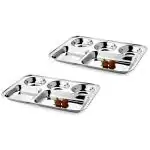 IDEAL PRIME Heavy Gauge Stainless Steel 5 In 1 Khand Thali Combo Traditional Steel Bhojan Thali 5 Compartment Dinner Plate Serveware Pack Of 2