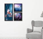 Digital Printed Wall Art Painting for Office, Hotel, Bar (1 Frame 9 x 18.5 Inch & 2 Frames 9x9 Inch)