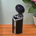 Kookee Metal Tin Car Ashtray Bucket Container for Cigarette Butt with Lid and LED Light for Outdoor Indoor Transparent Modern Home Decor Office Tabletop Ash Tray for Smokers (9779)