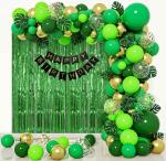 SpecialYou.in Jungle Theme Birthday Decorations items for kids DIY combo with confetti balloon, artificial leaves, foil curtain, Happy birthday banner for backdrop pack of 72 items.