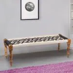 Ikiriya Hamilton Sheesham Wood 2 Seater Maachi Bench| Patio Bench in Black & White Rope Canning
