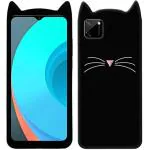 TRIFTY Black Silicone 3D Mustache Cute Cat Kitty Back Cases Cover for Realme Narzo 30A & Realme C12|MOBILE COVER|COVER|BACK COVER|MOBILE CASE|FLIP COVER
