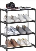 REOM ENTERPRISE 4-Tier Shoe Rack .Stackable Shoe Shelf Storage Organizer for Entryway Hallway Closet Bathroom Living Room (Black)