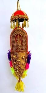 Loyal Craft Handcrafted Double-Sided Car Hanging Nettipattam with kolam and Umbrella with Vishnu and Ganesha - 7 inch