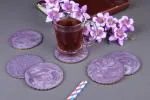 Vatsin Premium Resin Round Coasters Tea, Coffee Coasters for Home & Dining Table, Office, Table Accessories, for Gifting (Set of 6, Purple)