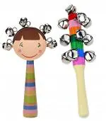 ShopiMoz Smiley Face Doll + ChanChana Colourful Wooden Baby Rattle Toy - Hand Crafted Rattle Set for Kids - Musical Toy for Newly Born